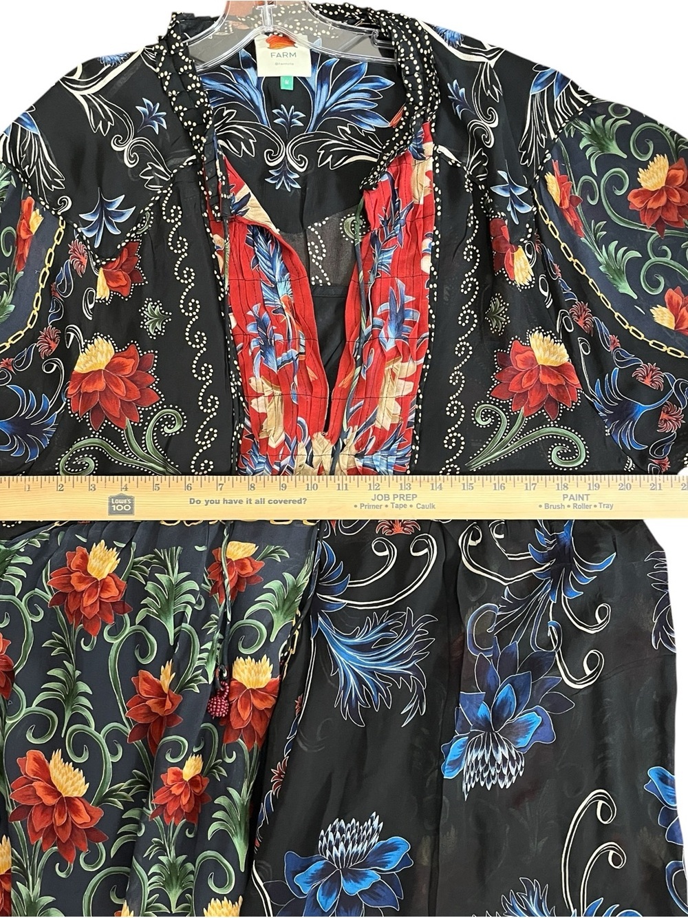 FARM Rio Mixed Arabesque Scarves Mini Dress M Floral Lace Up Long Sleeve - Picture 7 of 12